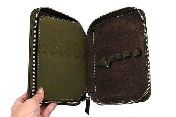 Endless Companion Leather 10 Pen Adjustable Pouch- Green