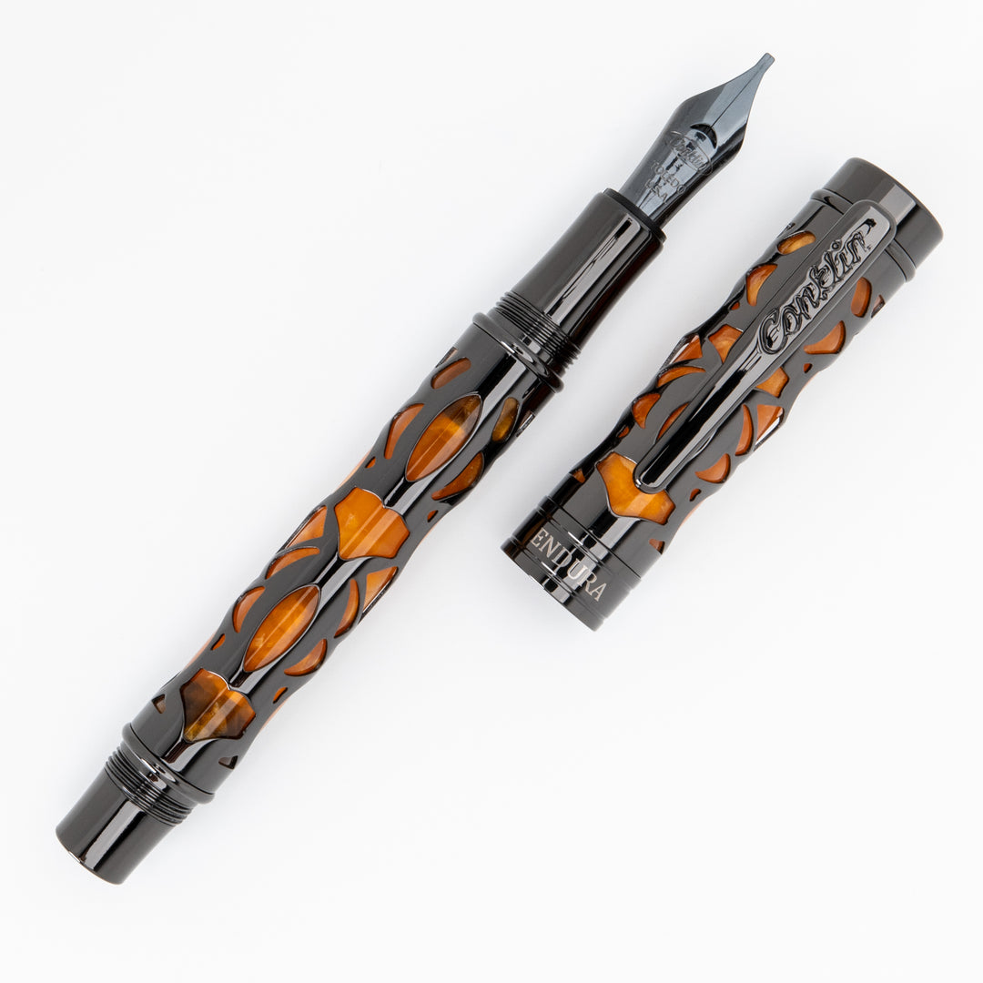 Conklin Endura Deco Crest Fountain Pen - Orange/Gunmetal