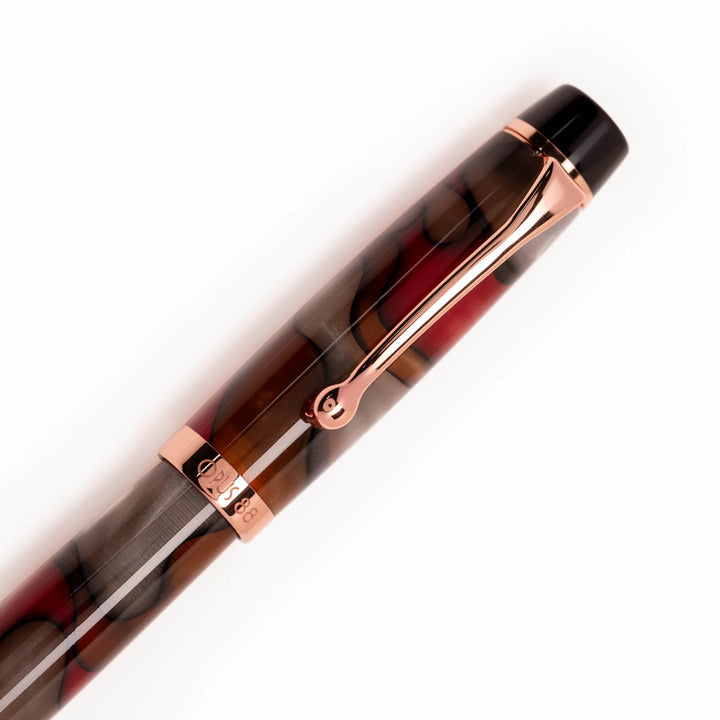 Opus 88 Harmony Red Grey Marble Eyedropper Fountain Pen