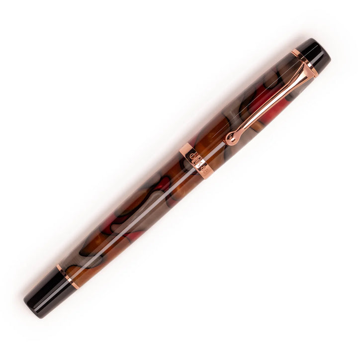 Opus 88 Harmony Red Grey Marble Eyedropper Fountain Pen