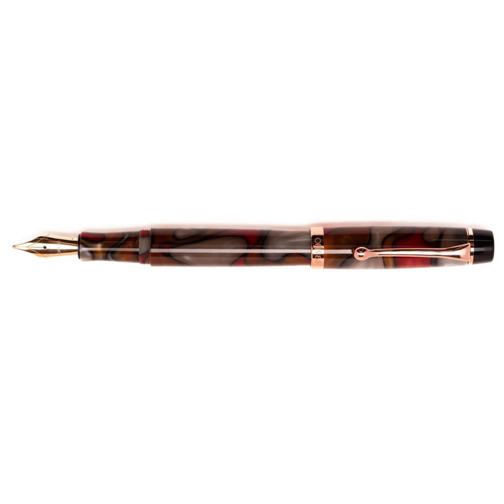 Opus 88 Harmony Red Grey Marble Eyedropper Fountain Pen